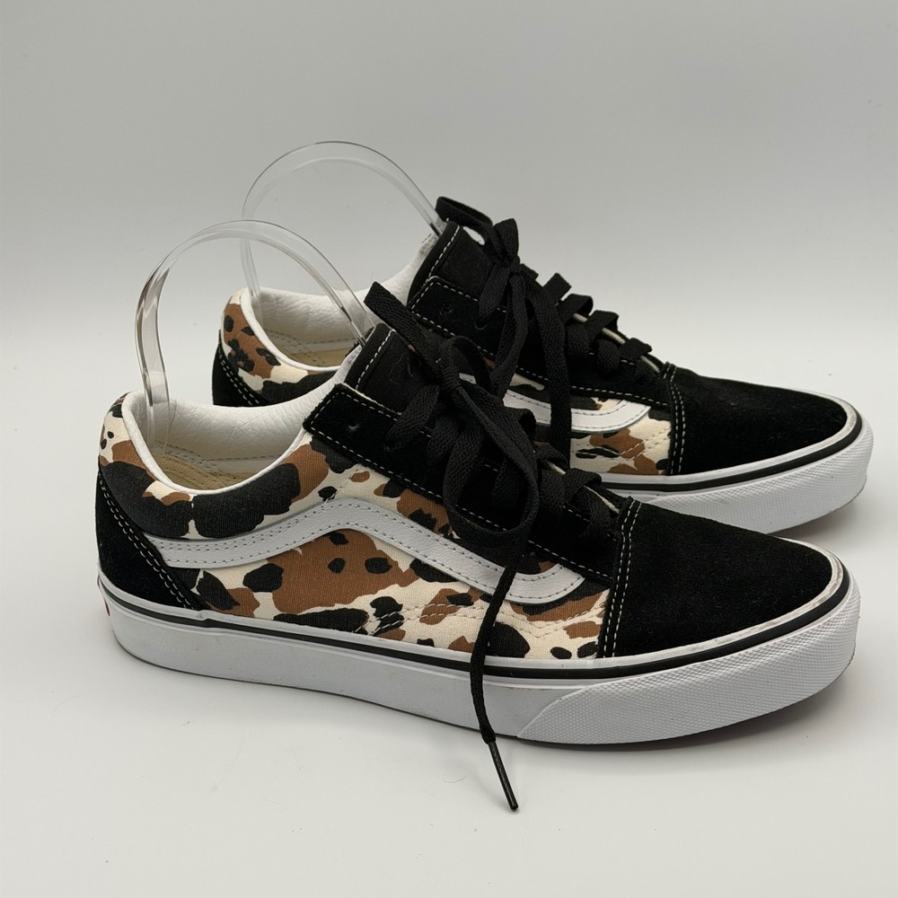 Vans Old Skool Sneakers Womens 7.5 Mens 6 Cow Print Black Suede Low-Top Cowgirl
